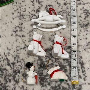 VTG white porcelain‎ ornaments with wood snow man